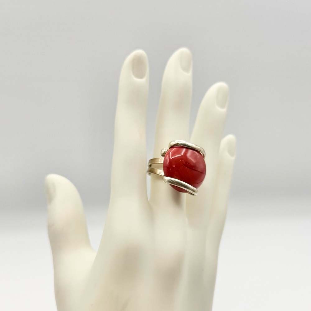 Red Coral Vintage Silver Plated Boho Ring 7 - Picture 4 of 9